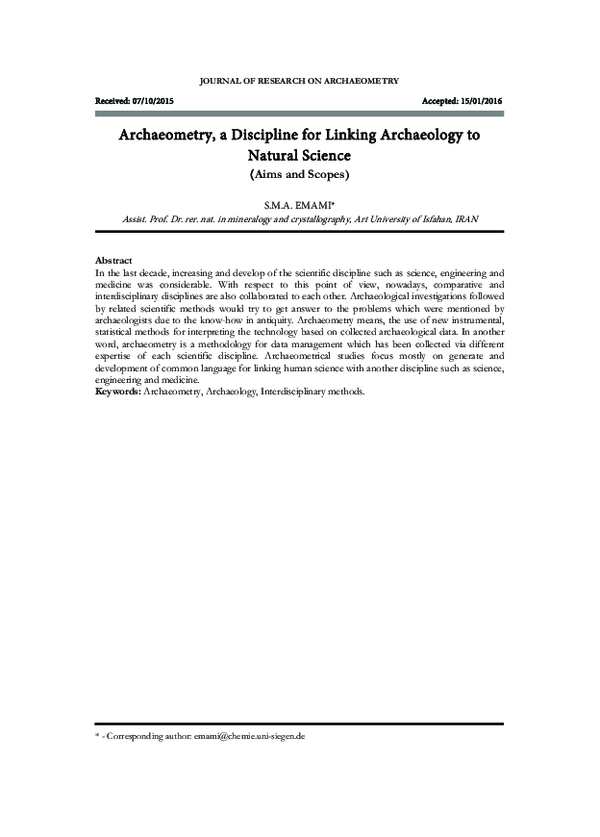 (PDF) Archaeometry, a Discipline for Linking Archaeology to Natural ...