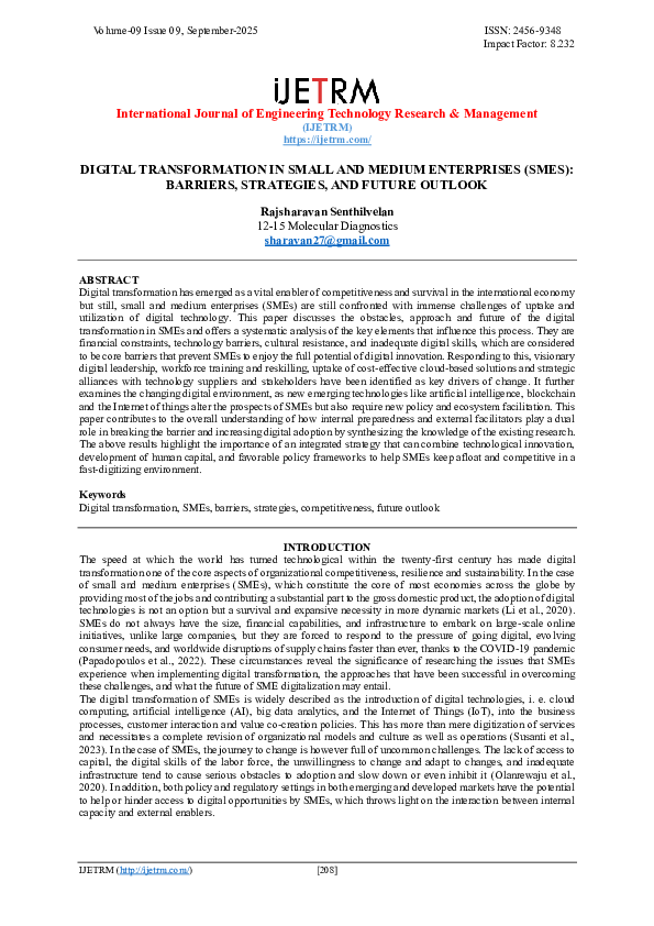 (PDF) DIGITAL TRANSFORMATION IN SMALL AND MEDIUM ENTERPRISES (SMES ...
