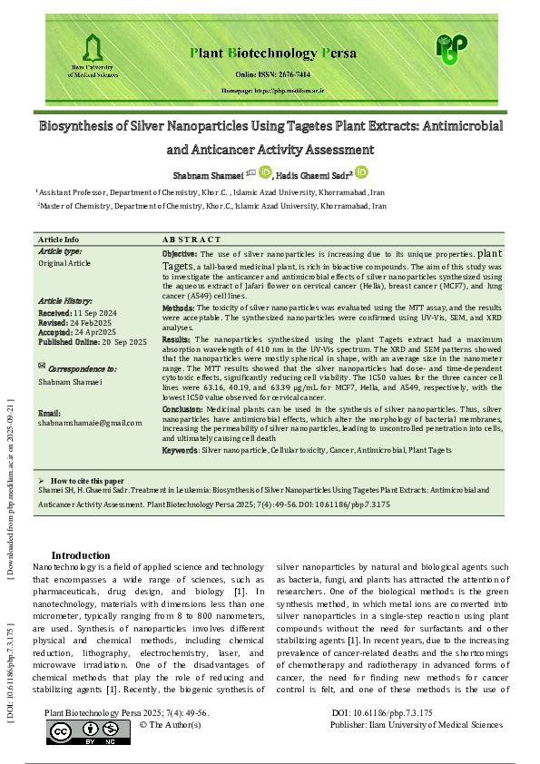 (PDF) Biosynthesis of Silver Nanoparticles Using Tagetes Plant Extracts ...