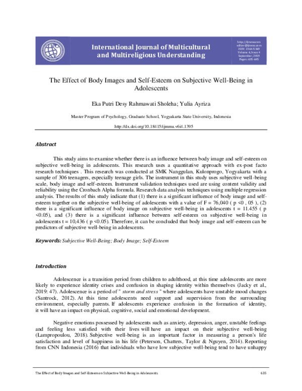 (PDF) The Effect of Body Images and Self-Esteem on Subjective Well ...