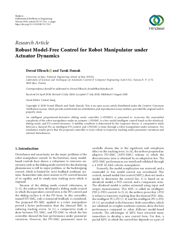 (PDF) Robust Model-Free Control for Robot Manipulator under Actuator ...