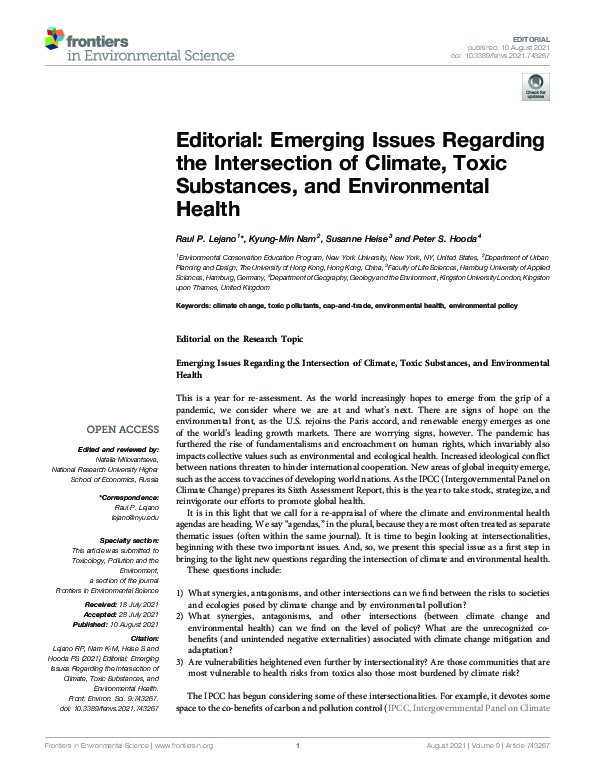 (PDF) Editorial: Emerging Issues Regarding the Intersection of Climate ...