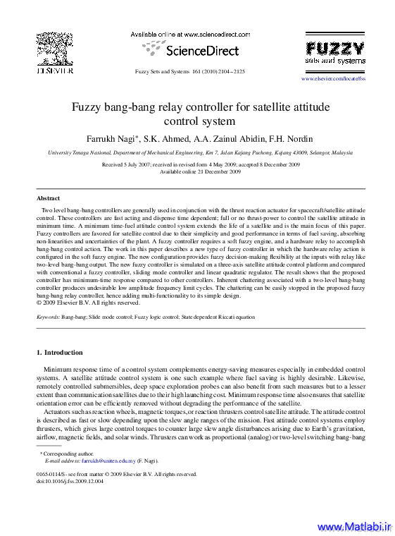 (PDF) Fuzzy bang-bang relay controller for satellite attitude control ...