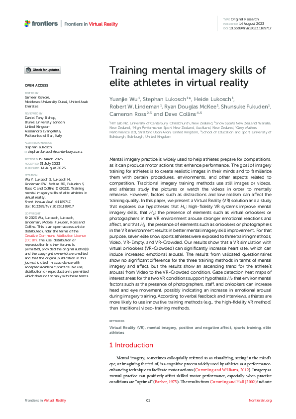 (PDF) Training mental imagery skills of elite athletes in virtual reality