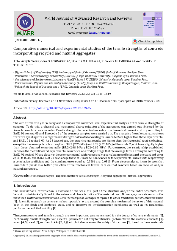 (PDF) Comparative numerical and experimental studies of the tensile ...