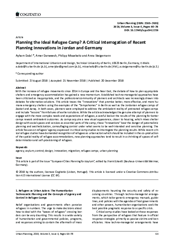 Pdf Planning The Ideal Refugee Camp A Critical Interrogation Of Photo Inspiration