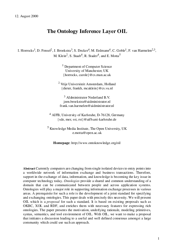 (PDF) The ontology inference layer OIL