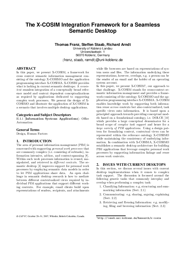(PDF) The X-COSIM integration framework for a seamless semantic desktop
