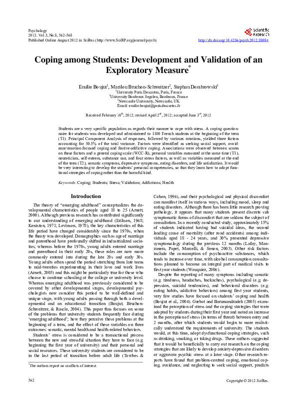 (PDF) Coping among Students: Development and Validation of an ...