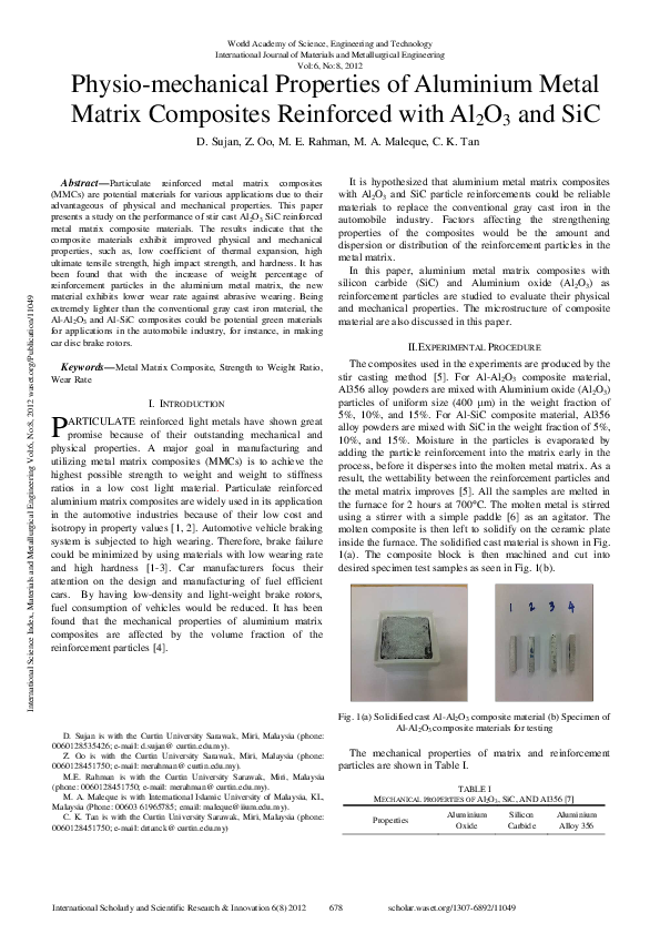 (PDF) Physio-Mechanical Properties Of Aluminium Metal Matrix Composites ...