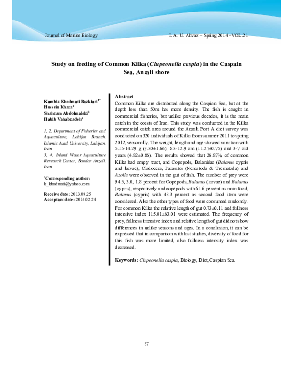 (PDF) Study on feeding of Common Kilka (Clupeonellacaspia) in the ...