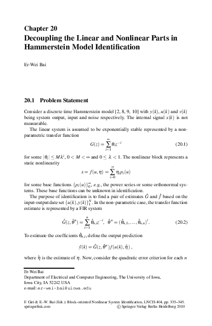(PDF) Decoupling the linear and nonlinear parts in Hammerstein model ...