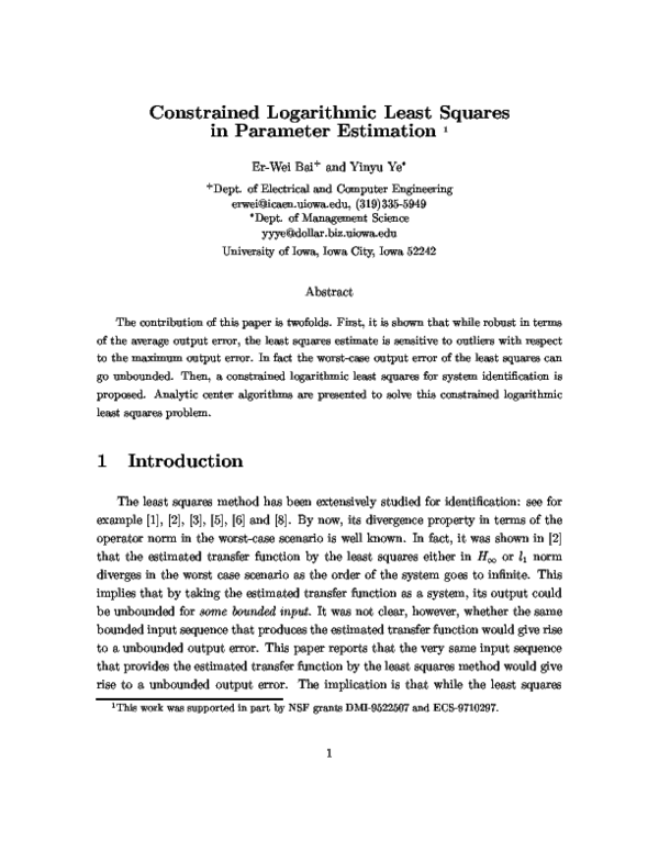 (PDF) Constrained logarithmic least squares in parameter estimation