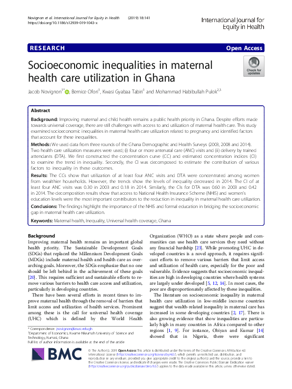 (PDF) Socioeconomic inequalities in maternal health care utilization in ...