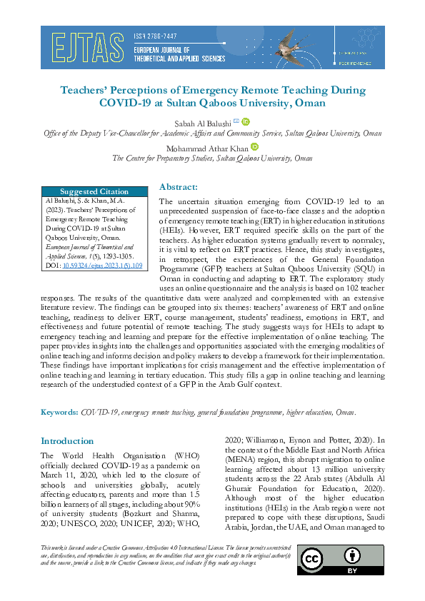 (PDF) Teachers’ Perceptions of Emergency Remote Teaching During COVID ...
