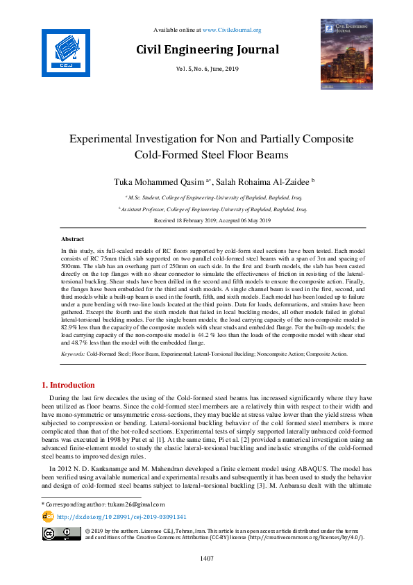 (PDF) Experimental Investigation for Non and Partially Composite Cold ...