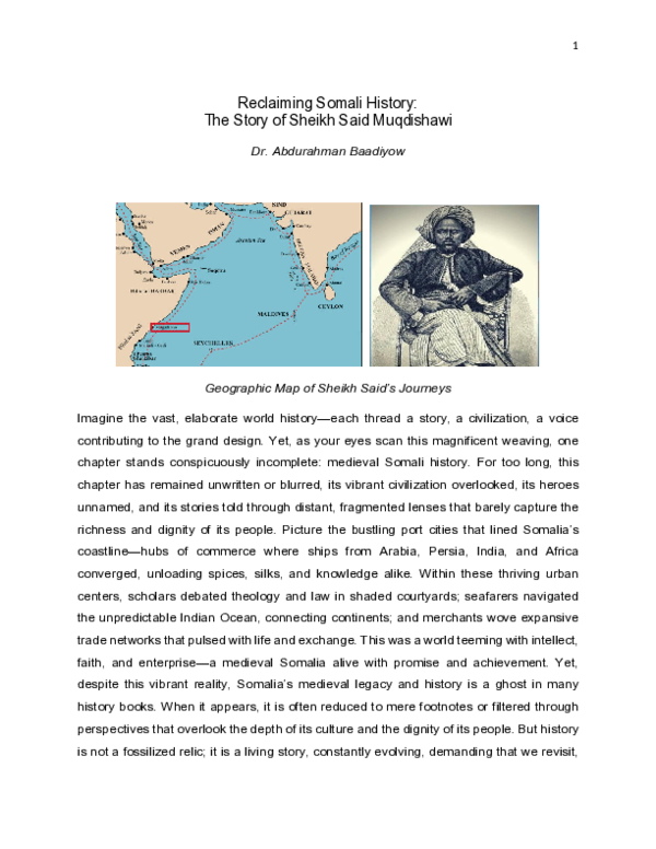 (PDF) Reclaiming Somali History: Sheikh Said al-Moqdishawi