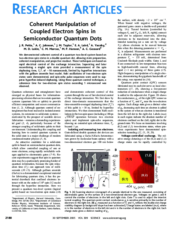 (PDF) Coherent Manipulation of Coupled Electron Spins in Semiconductor ...