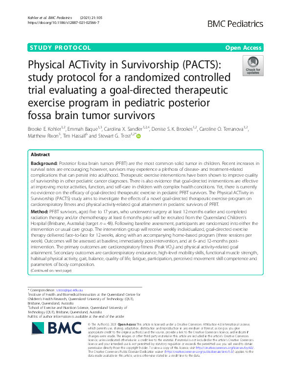 (PDF) Physical ACTivity in Survivorship (PACTS): study protocol for a ...