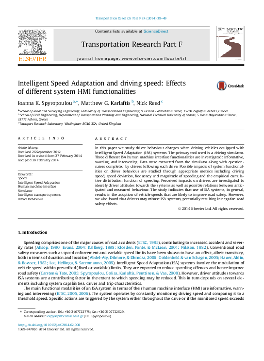 (PDF) Intelligent Speed Adaptation and driving speed: Effects of ...
