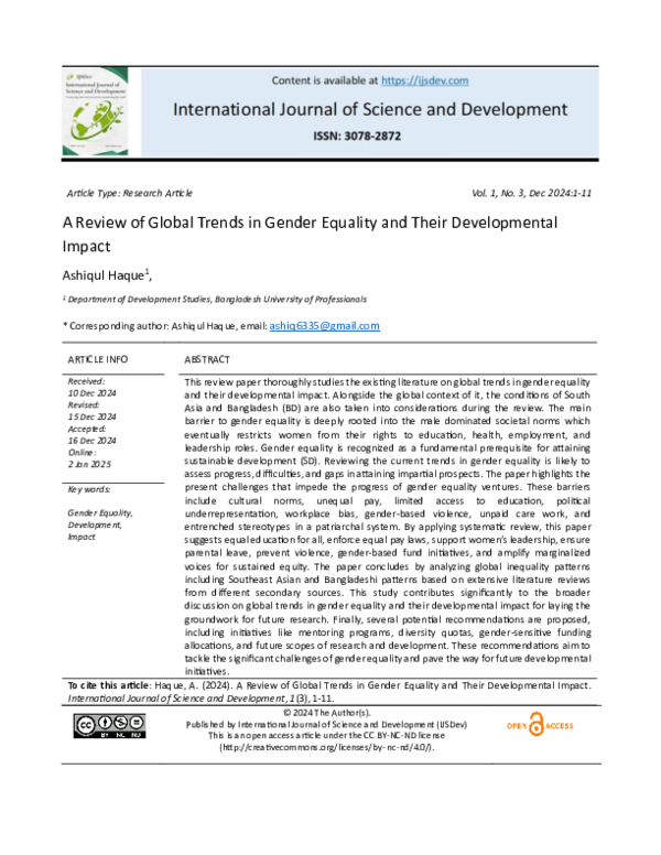 (PDF) A Review of Global Trends in Gender Equality and Their ...