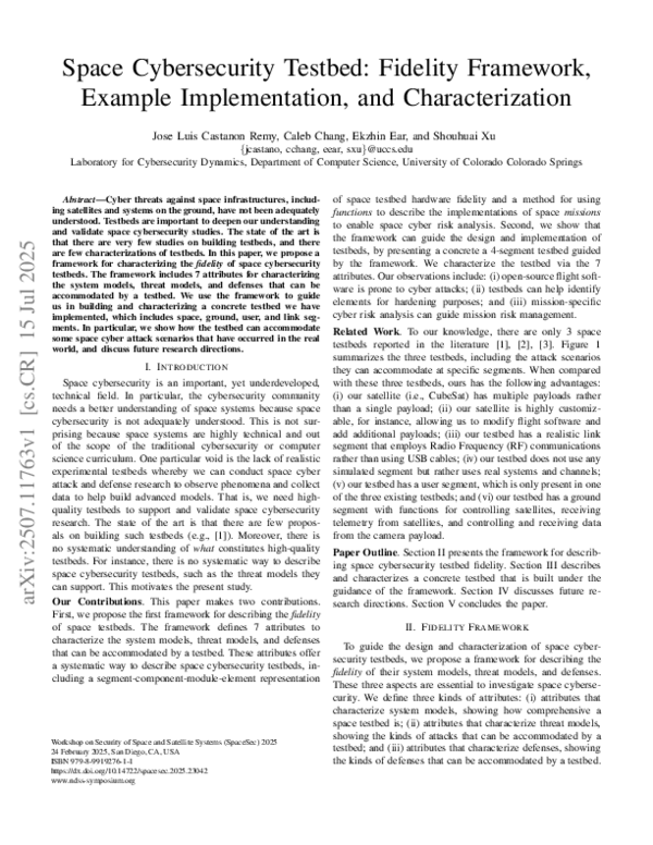 (PDF) Space Cybersecurity Testbed: Fidelity Framework, Example ...