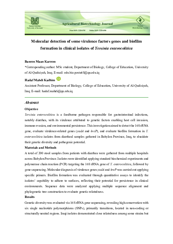 (PDF) Molecular detection of some virulence factors genes and biofilm ...