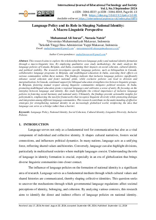 (PDF) Language Policy and its Role in Shaping National Identity: A ...
