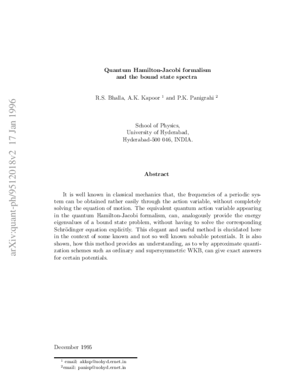 (PDF) Quantum Hamilton–Jacobi formalism and the bound state spectra