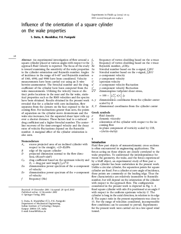 (PDF) Influence of the orientation of a square cylinder on the wake ...