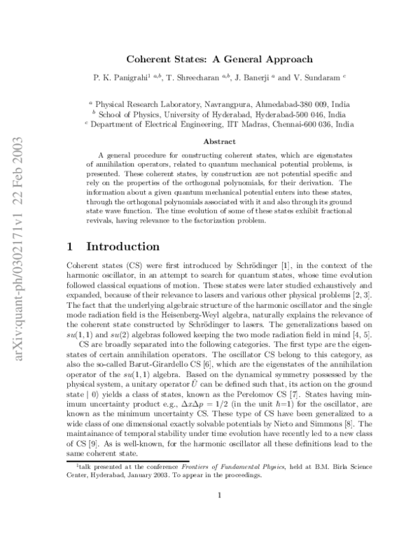 (PDF) Coherent States: A General Approach