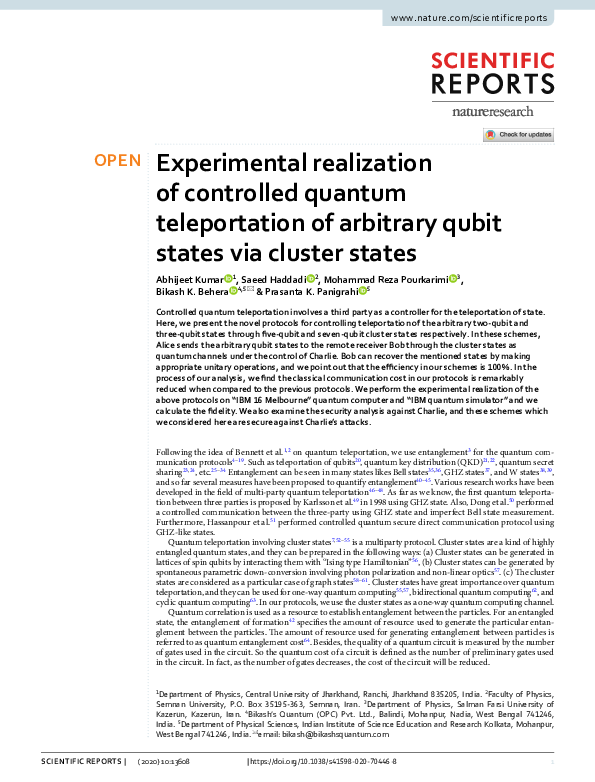 (PDF) Experimental realization of controlled quantum teleportation of ...