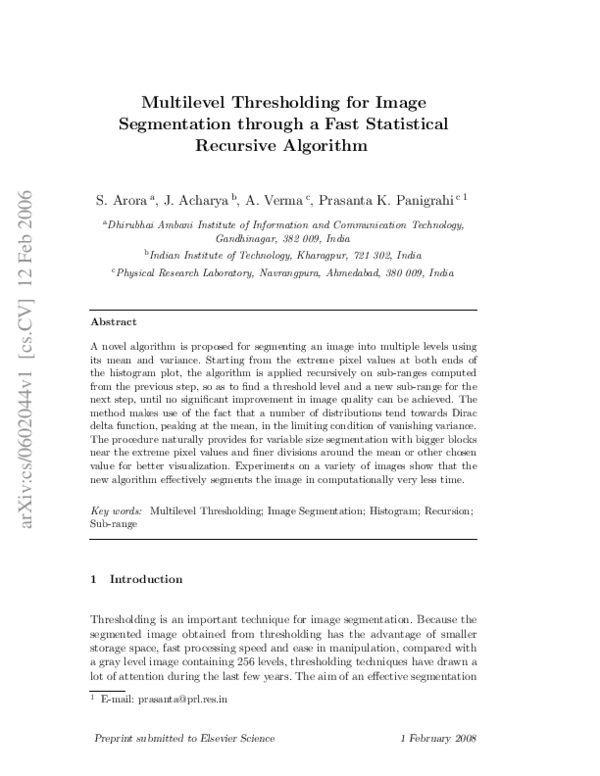(PDF) Multilevel Thresholding for Image Segmentation through a Fast ...