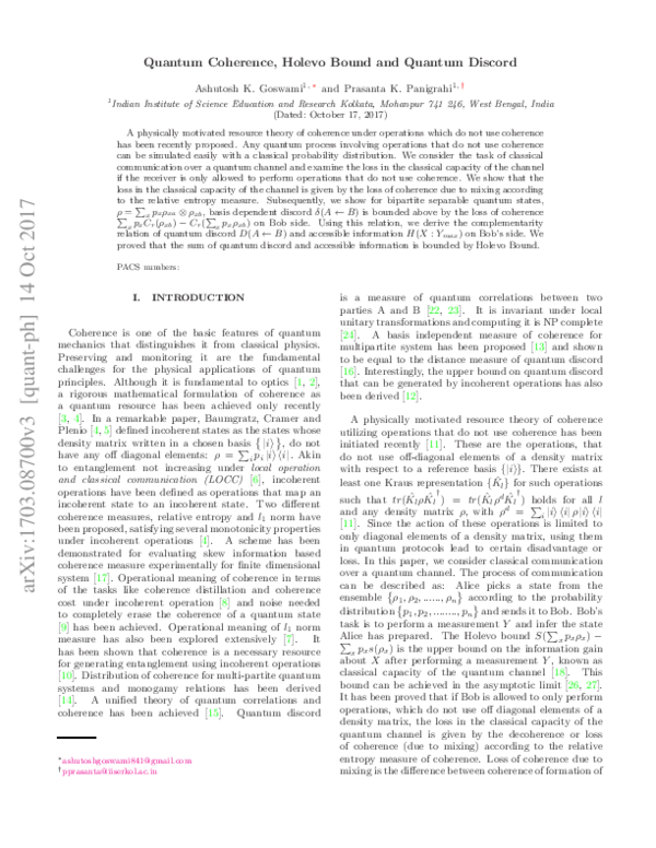 (PDF) Quantum Coherence and Holevo Bound