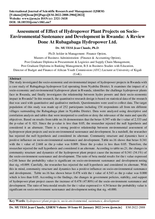 (PDF) Assessment of Effect of Hydropower Plant Projects on Socio ...