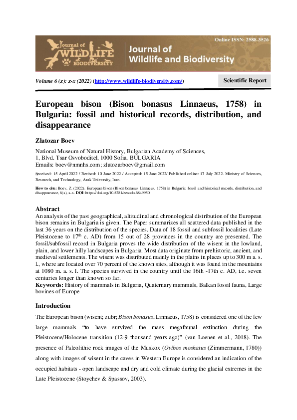 (PDF) European bison (Bison bonasus Linnaeus, 1758) in Bulgaria: fossil ...