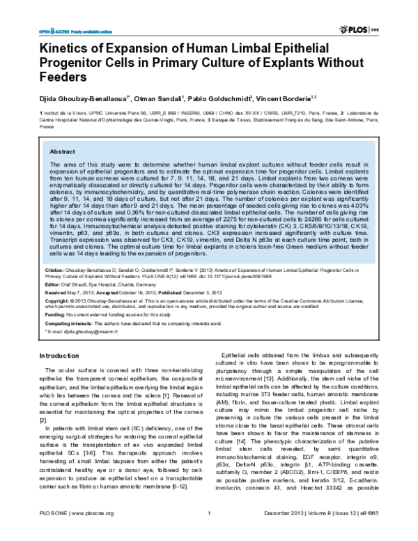 (PDF) Kinetics of Expansion of Human Limbal Epithelial Progenitor Cells ...
