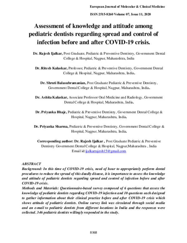 (PDF) Assessment of knowledge and attitude among pediatric dentists ...