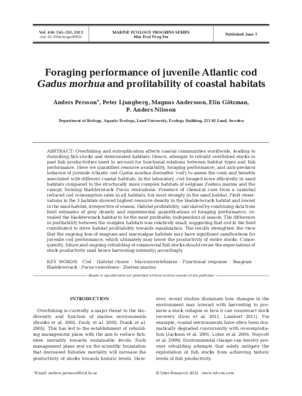 (PDF) Foraging performance of juvenile Atlantic cod Gadus morhua and ...