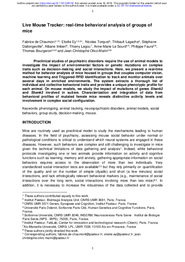 (PDF) Real-time analysis of the behaviour of groups of mice via a depth ...