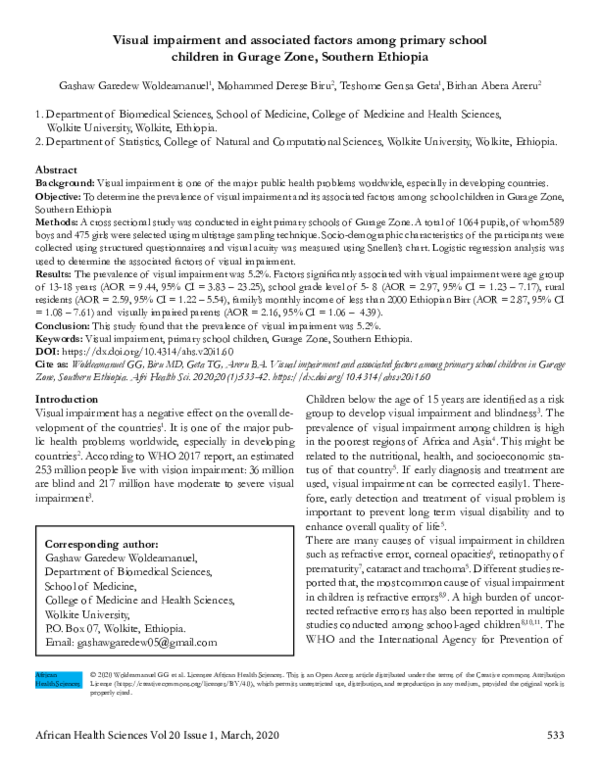 (PDF) Visual impairment and associated factors among primary school ...