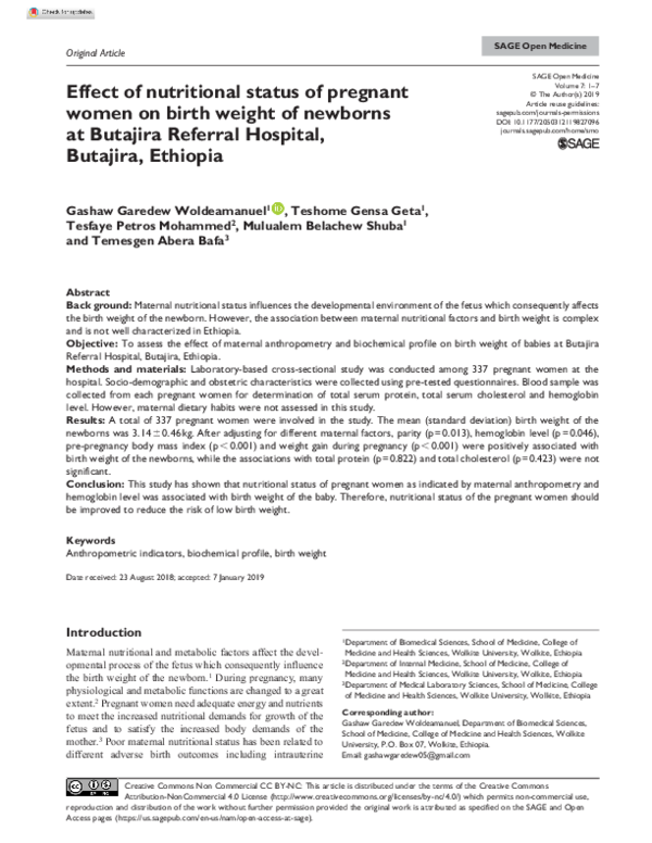 (PDF) Effect of nutritional status of pregnant women on birth weight of ...