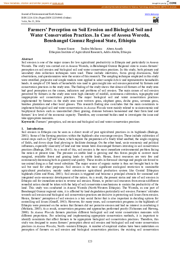 (PDF) Farmers’ Perception on Soil Erosion and Biological Soil and Water ...