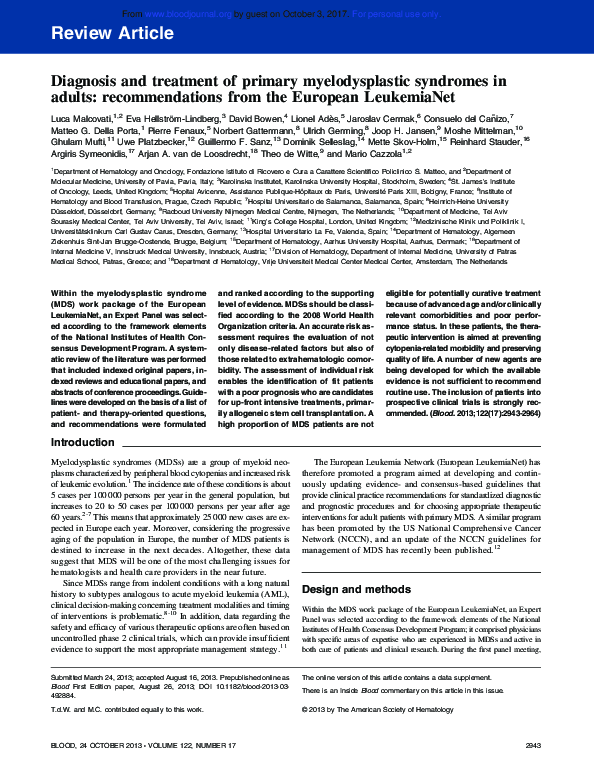(PDF) Diagnosis and treatment of primary myelodysplastic syndromes in ...