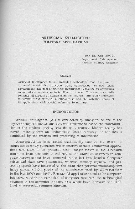 (PDF) Artificial Intelligence Military Applications