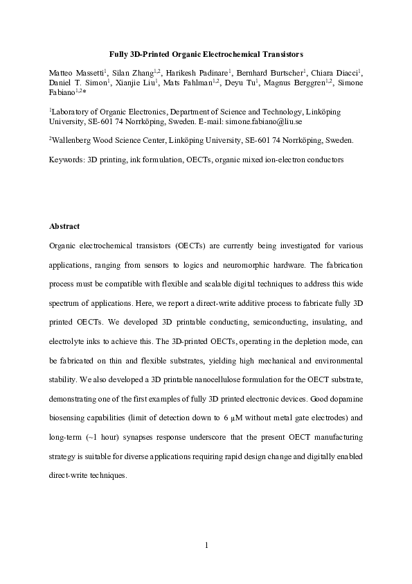 (PDF) Fully 3D-Printed Organic Electrochemical Transistors