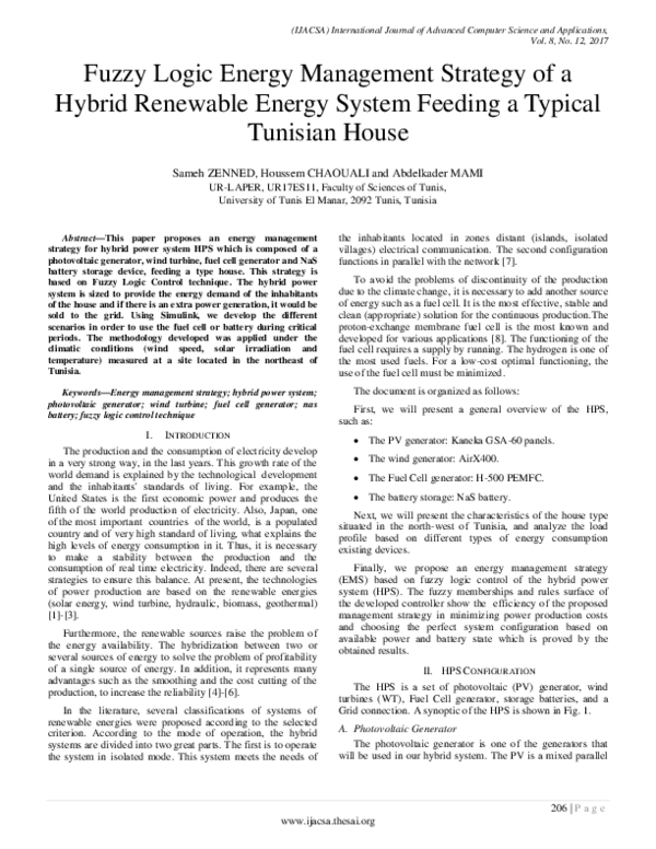 (PDF) Fuzzy Logic Energy Management Strategy of a Hybrid Renewable ...