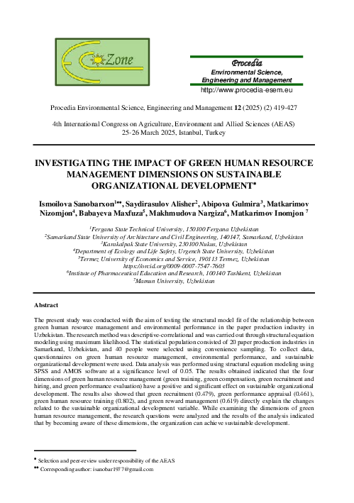 (PDF) INVESTIGATING THE IMPACT OF GREEN HUMAN RESOURCE MANAGEMENT ...