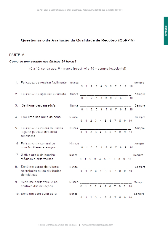 (PDF) Quality of Recovery after Anesthesia: Validation of the ...