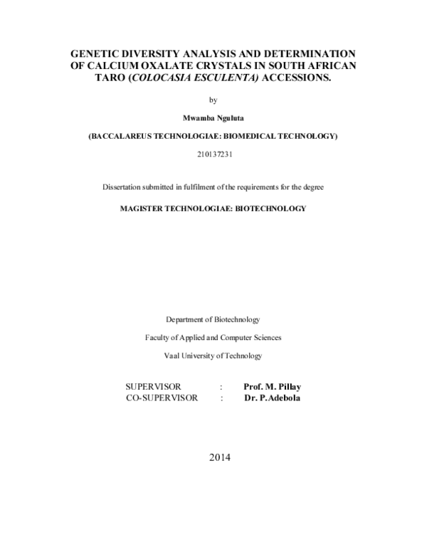 (PDF) Genetic diversity analysis and determination of Calcium Oxalate ...
